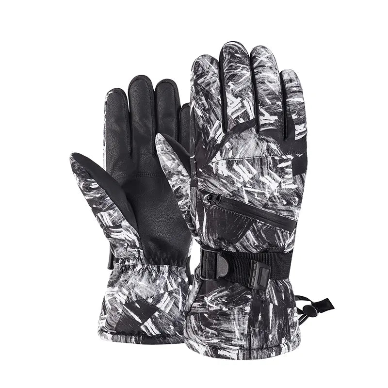 Guantes de esquí grises y negros para hombre con bolsillo.