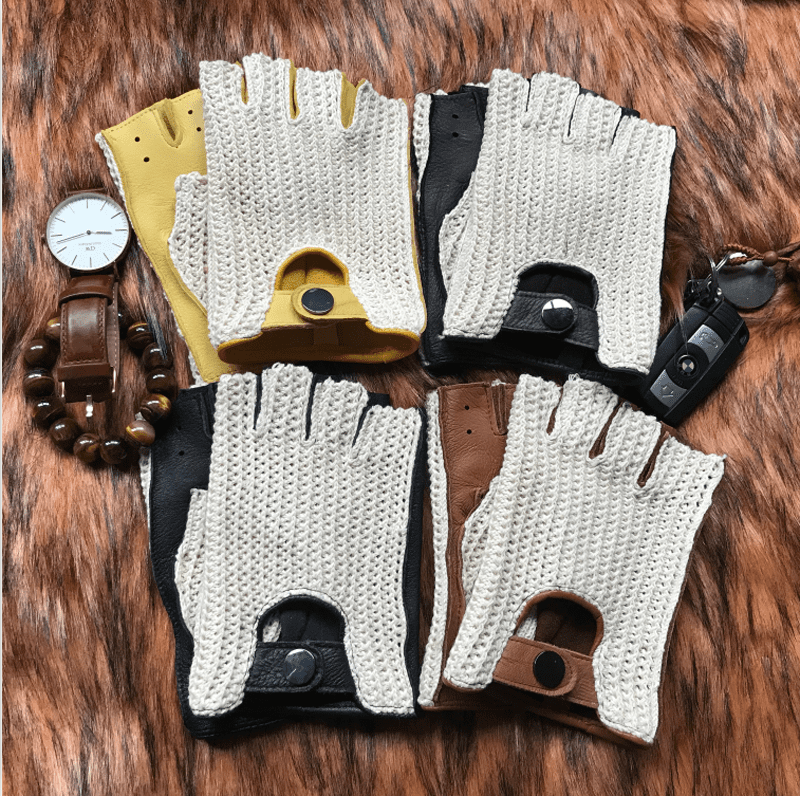 Guantes de conducción de cuero de moda con malla.