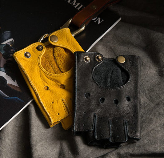 Gants de conduite en cuir demi-doigts pour hommes
