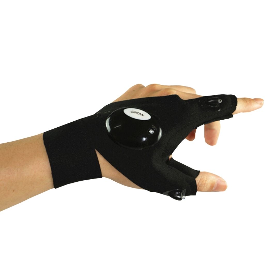 Fishing glove with built-in flashlight
