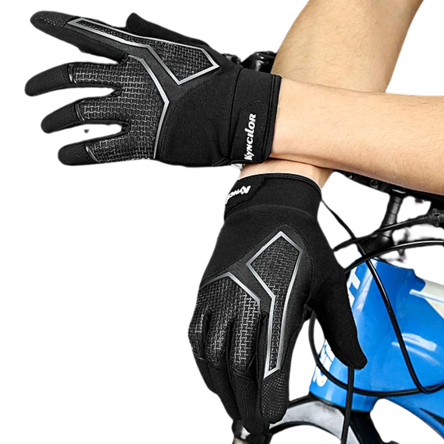 Black winter cycling gloves with shock absorption
