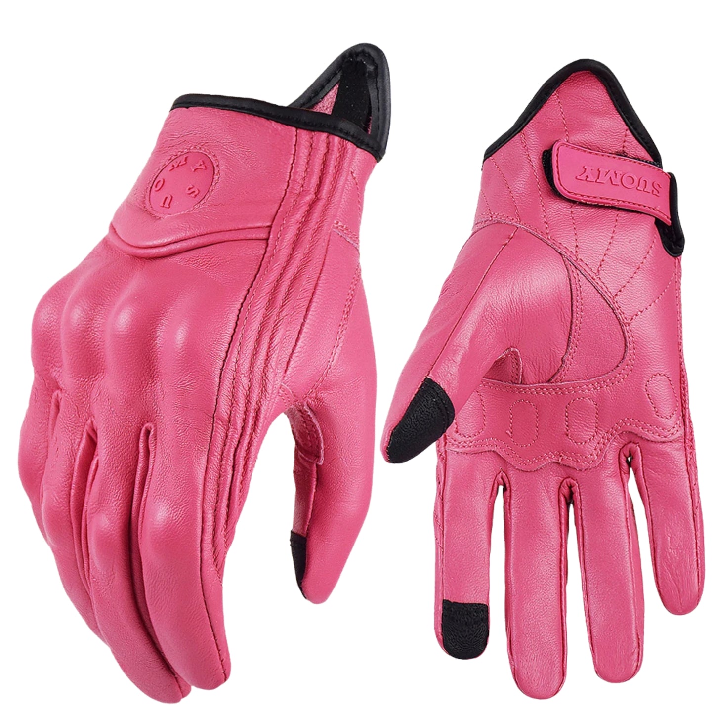 Gants moto femme rose en cuir rétro