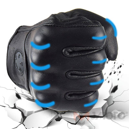 Gants moto vintage unisexe en cuir non perforé tactile