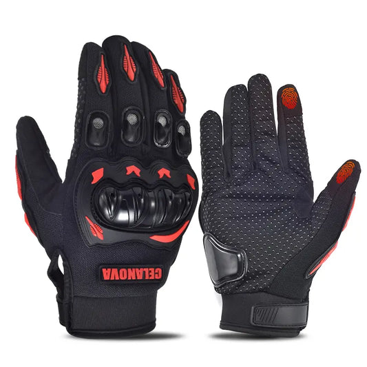 Gant moto cross tactile avec protection et grip antidérapant sur fond blanc