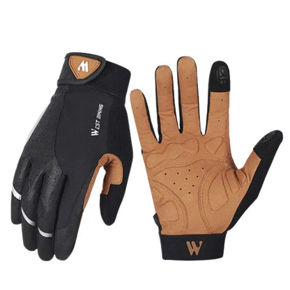 Gant vtt biking tactile respirant marron et noir sur fond blanc
