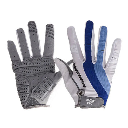 Gant VTT antidérapants bleu et blanc sur fond blanc