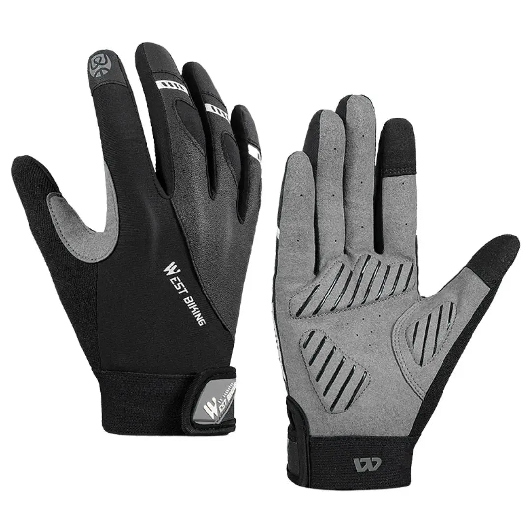 Gant VTT unisexe tactile gris et noir sur fond blanc