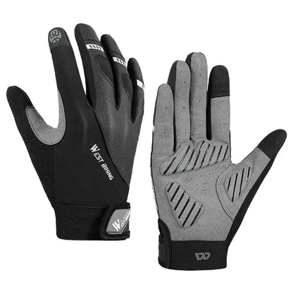 Gant VTT unisexe tactile gris et noir sur fond blanc