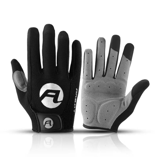 Gant VTT tactile ultra-respirant noir et gris sur fond blanc