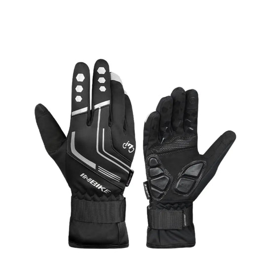 Gant vélos hiver avec protection intégrale et bande réfléchissante noir. L'image est sur un fond blanc.