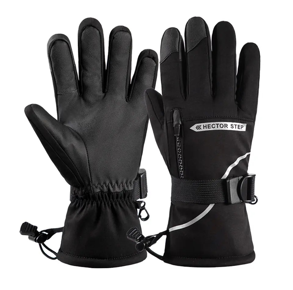 Gant de ski homme noir tactile sur fond blanc.
