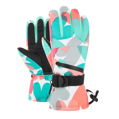 Gants de ski femmes avec motifs colorés