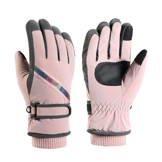 Gant de ski femme tactile avec doublure polaire rose et noir. L'image est sur fond blanc.