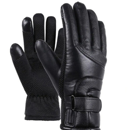 Gant chauffant ski noir rechargeable avec prise. L'image est sur fond blanc.