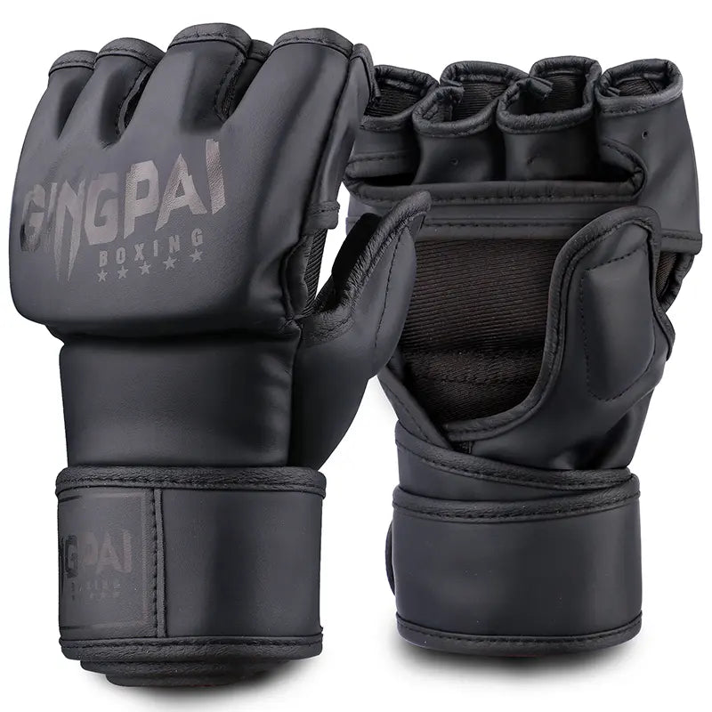 Gant mma unisexes demi-doigts pour combat. Les gants sont noir mais disponible en plusieurs couleurs. L'image est sur fond blanc.