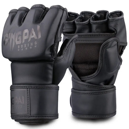 Gant mma unisexes demi-doigts pour combat. Les gants sont noir mais disponible en plusieurs couleurs. L'image est sur fond blanc.