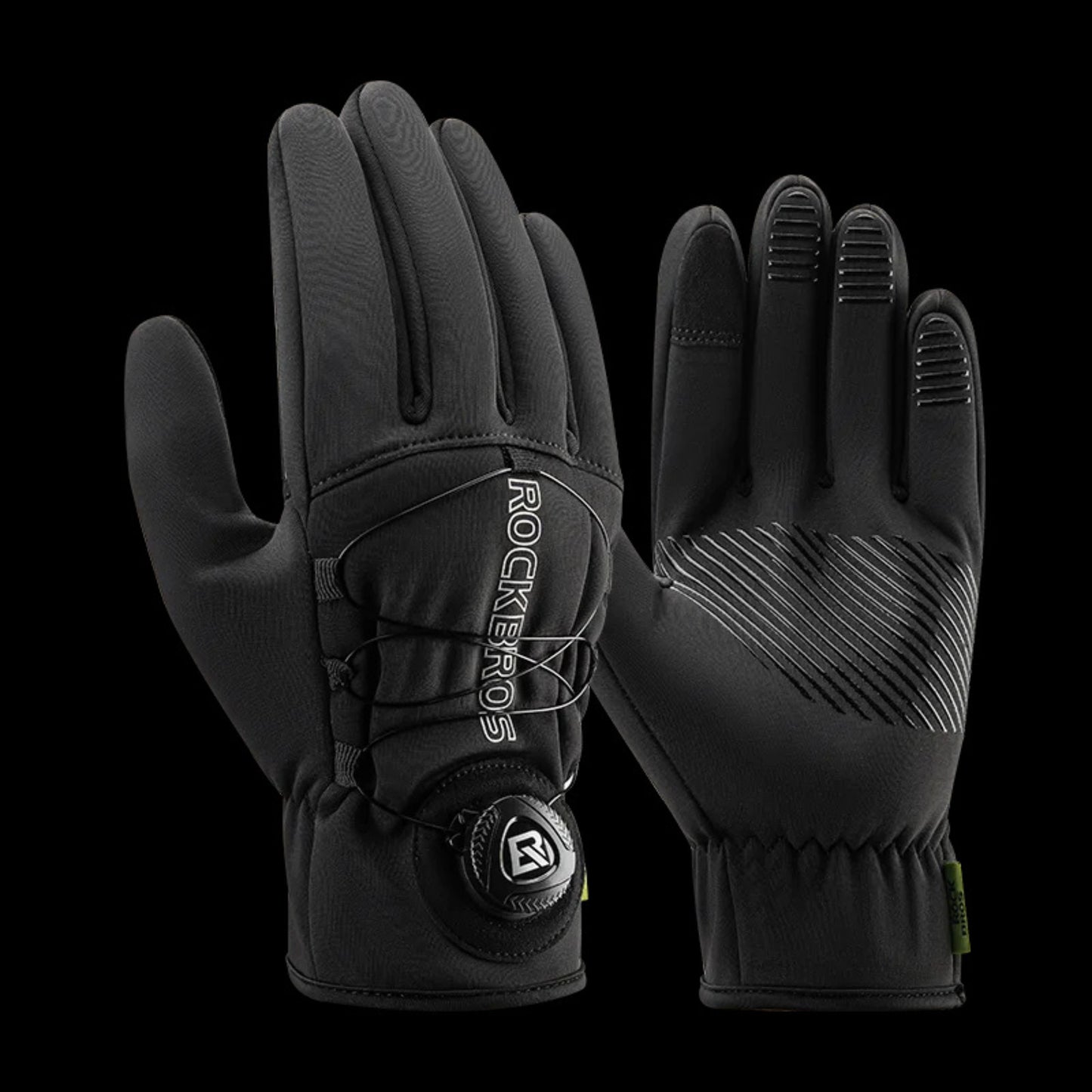 Warm black winter cycling gloves, windproof