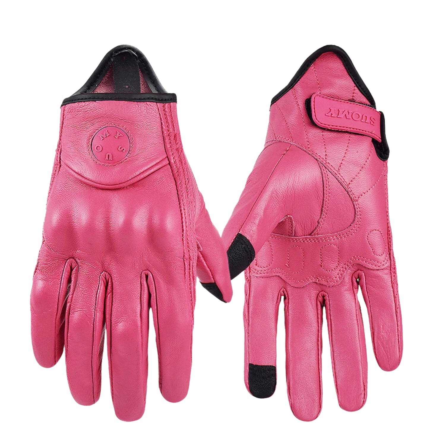 Gants moto femme rose en cuir rétro