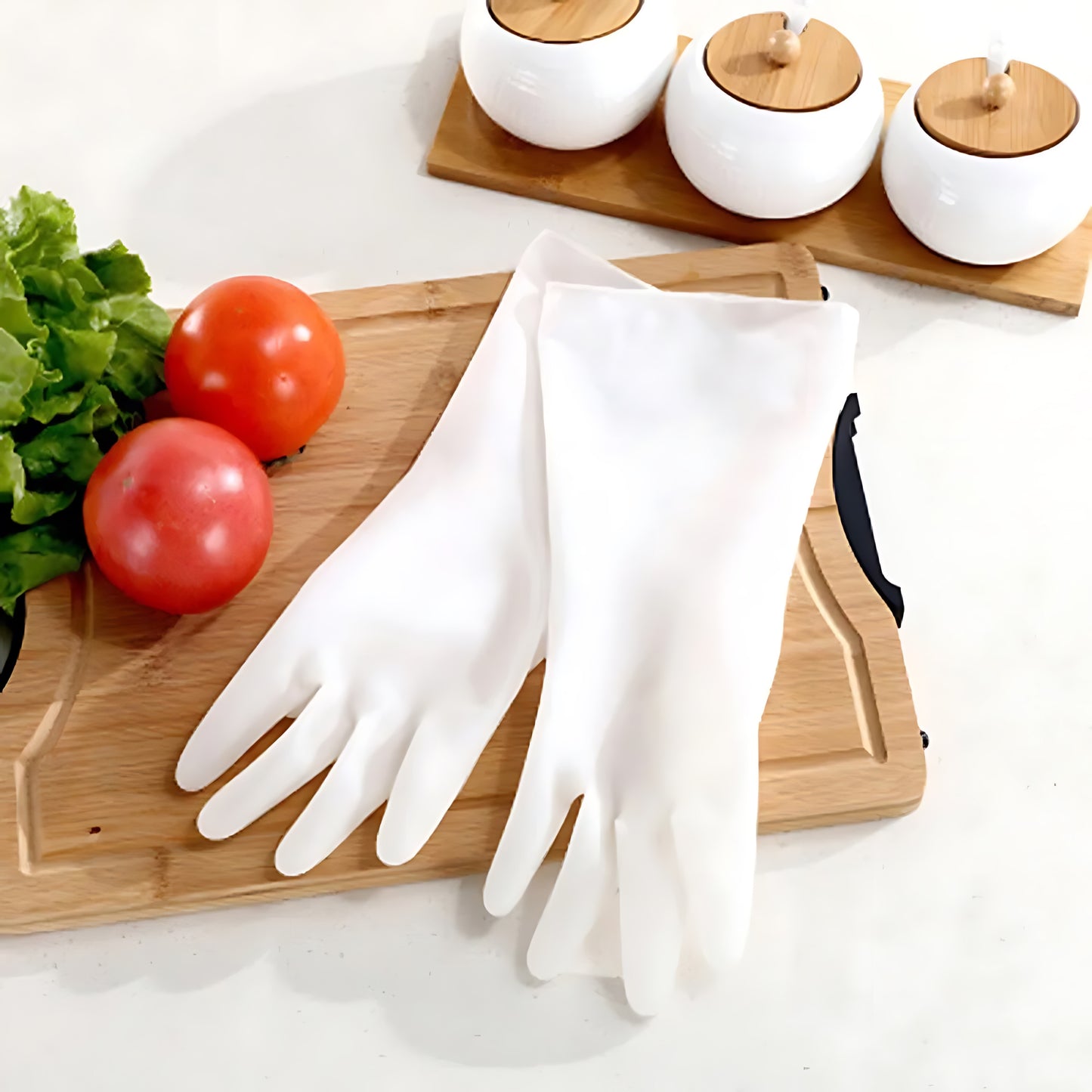 White latex rubber gloves for washing dishes