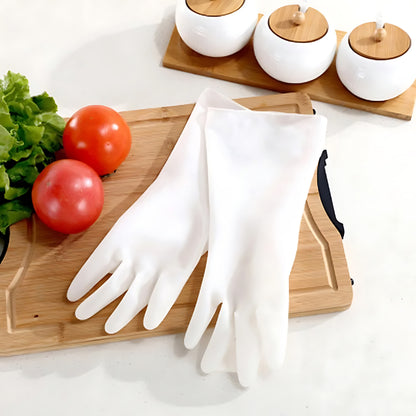 White latex rubber gloves for washing dishes
