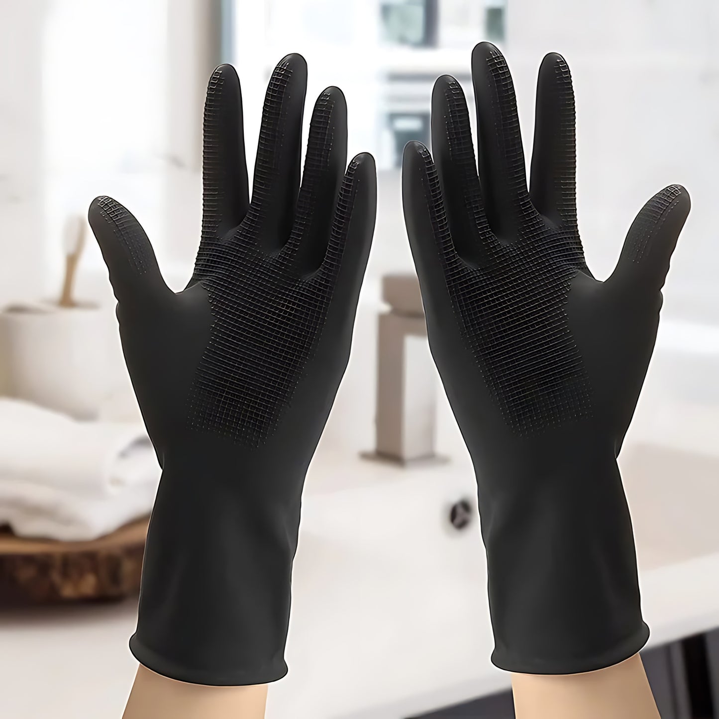 Waterproof black latex gloves with grip
