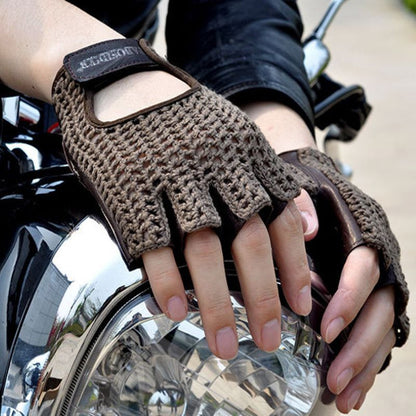 Half-finger driving gloves in leather and mesh