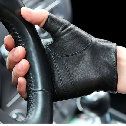Half-finger driving gloves in breathable leather