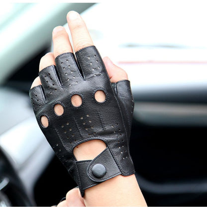 Half-finger driving gloves in breathable leather