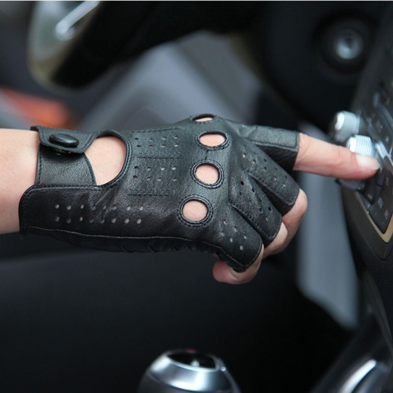 Half-finger driving gloves in breathable leather