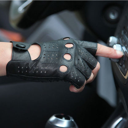 Half-finger driving gloves in breathable leather