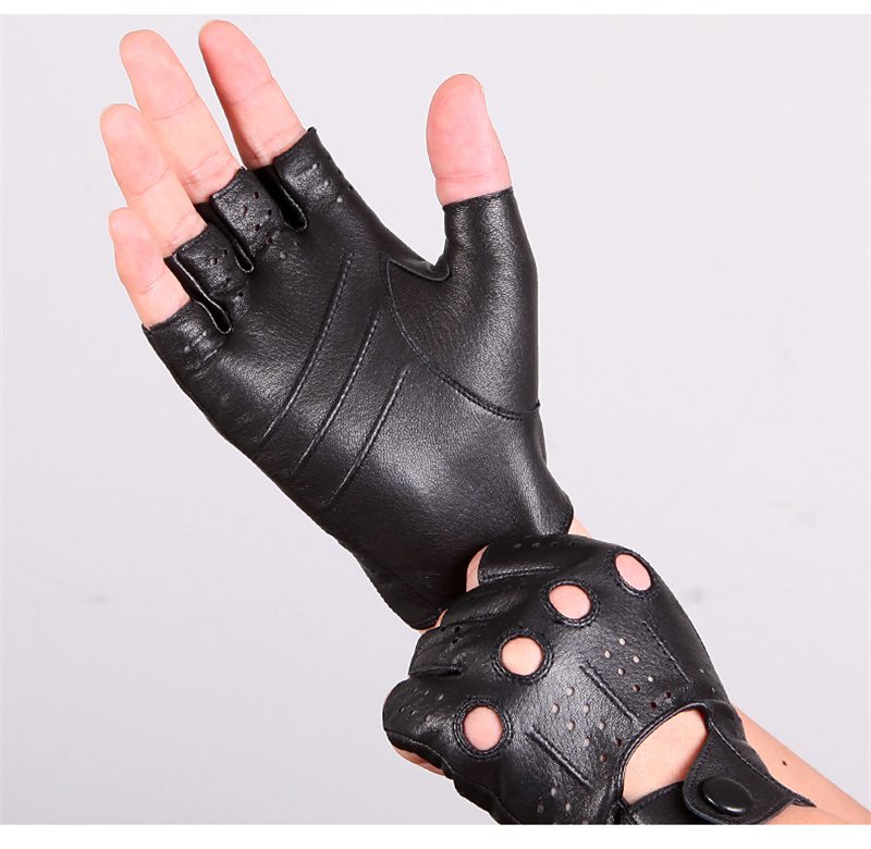 Half-finger driving gloves in breathable leather