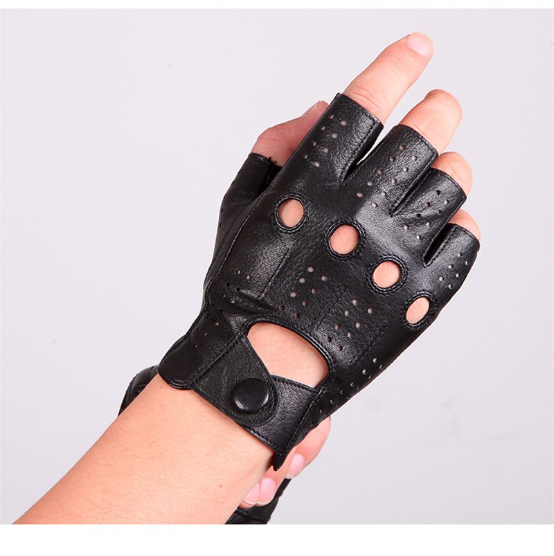 Half-finger driving gloves in breathable leather