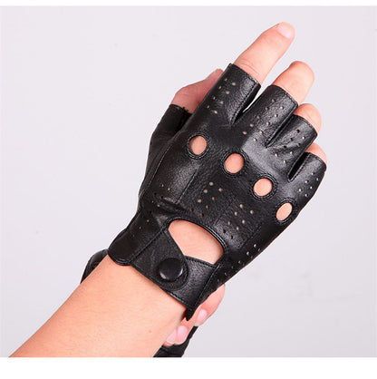 Half-finger driving gloves in breathable leather