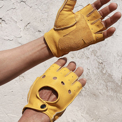 Guantes de conducir de cuero de medio dedo para hombre