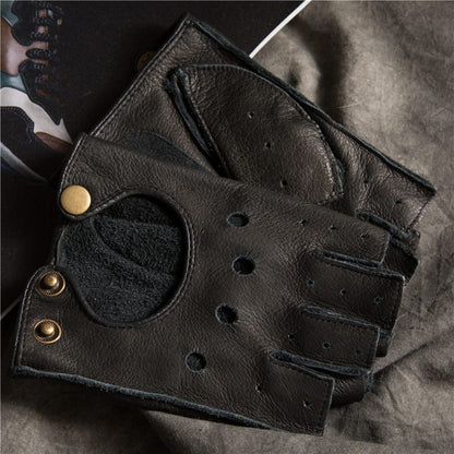 Guantes de conducir de cuero de medio dedo para hombre