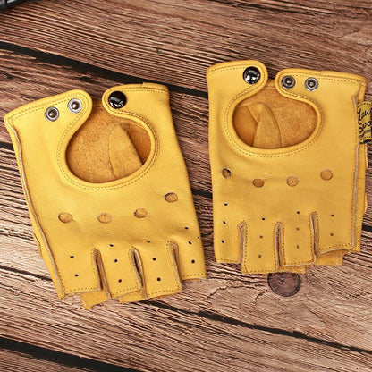 Guantes de conducir de cuero de medio dedo para hombre