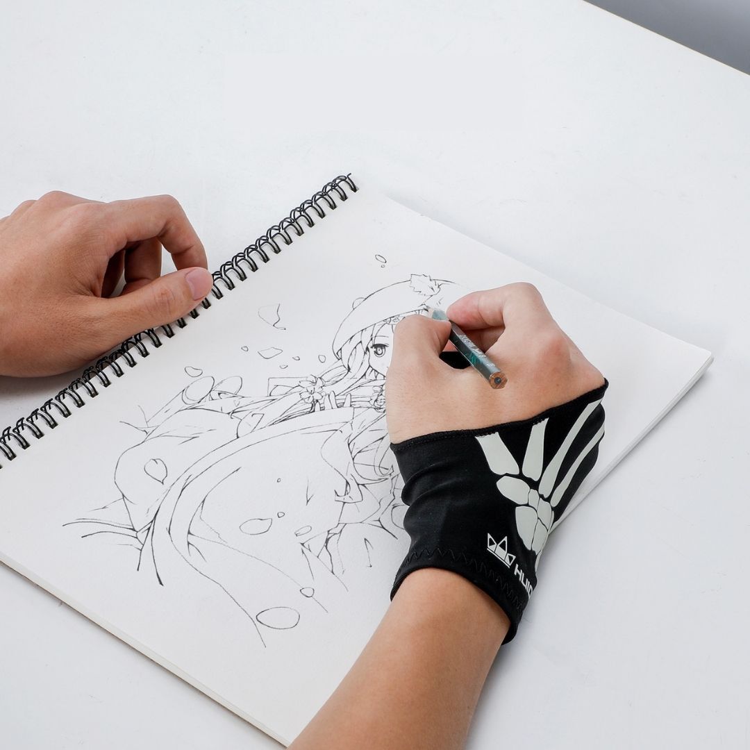 Gant de dessin anti-salissure à 2 doigts avec motifs squelette