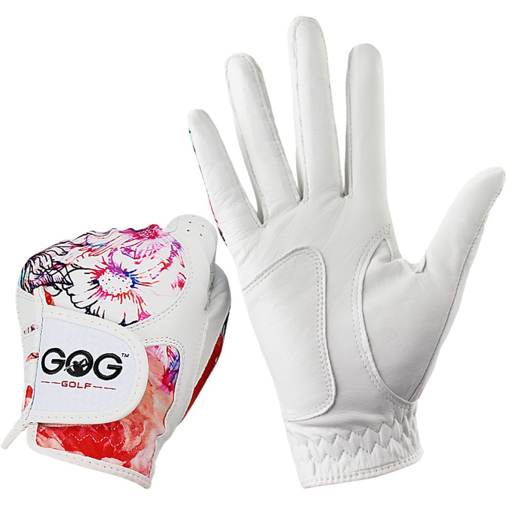 Guantes de golf de piel para mujer con estampados florales.