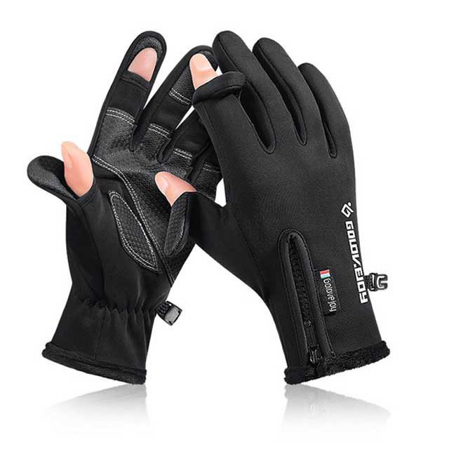 Gants de pêche hiver imperméables avec coupe à 2 doigts