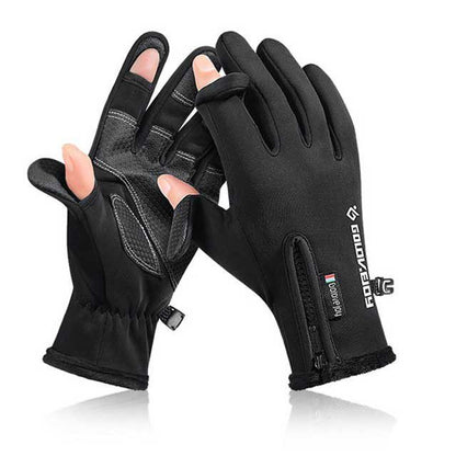 Gants de pêche hiver imperméables avec coupe à 2 doigts