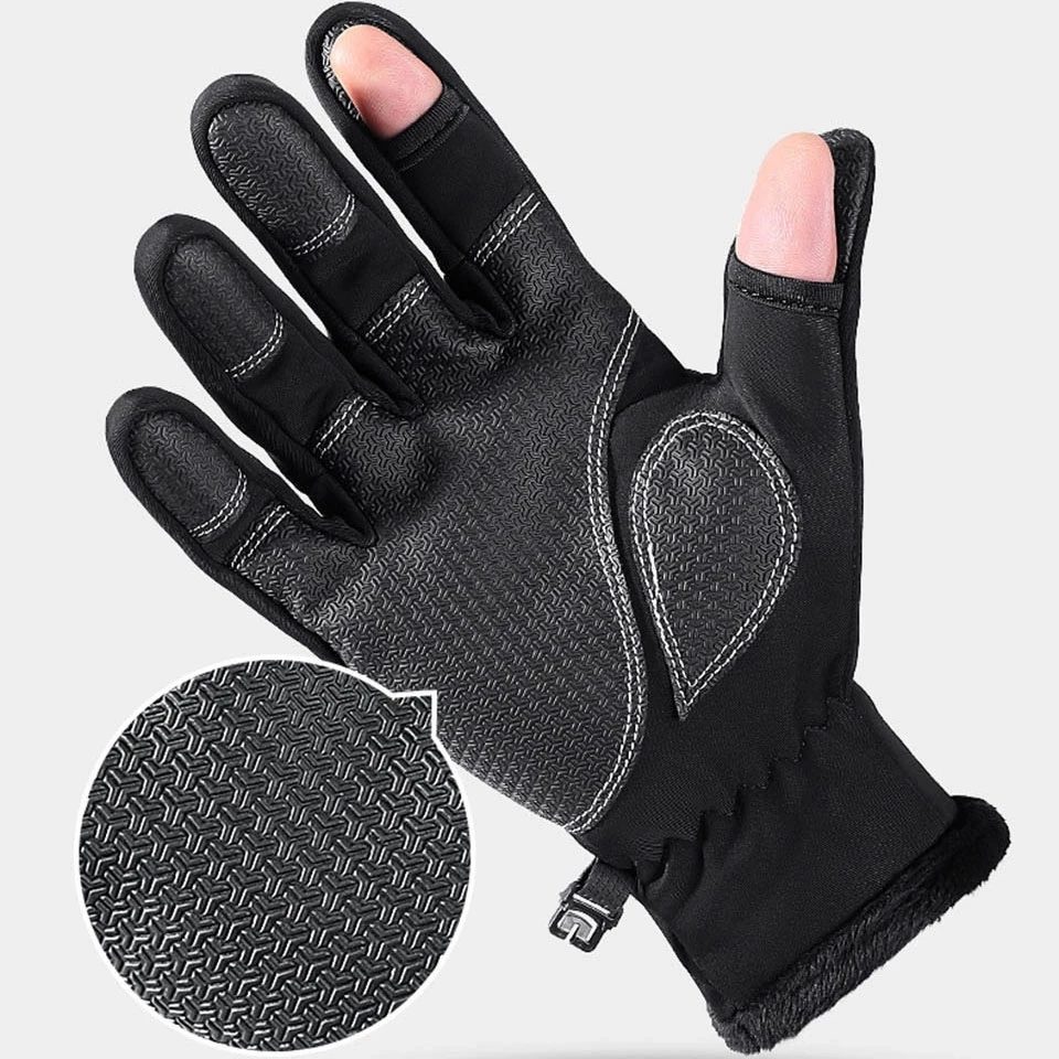 Gants de pêche hiver imperméables avec coupe à 2 doigts