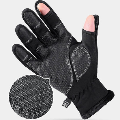 Gants de pêche hiver imperméables avec coupe à 2 doigts
