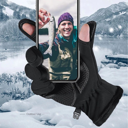Gants de pêche hiver imperméables avec coupe à 2 doigts