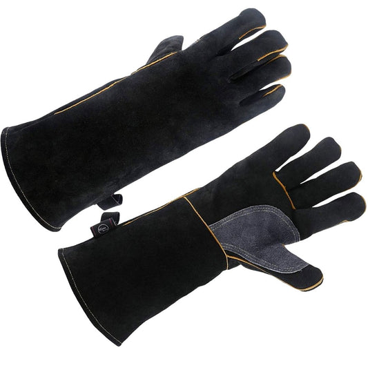 Gants de soudure en cuir longs noirs