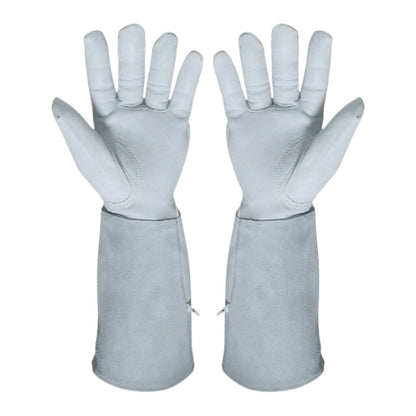 Guantes de soldadura largos de cuero gris con puños protectores