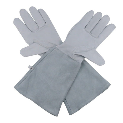 Guantes de soldadura largos de cuero gris con puños protectores
