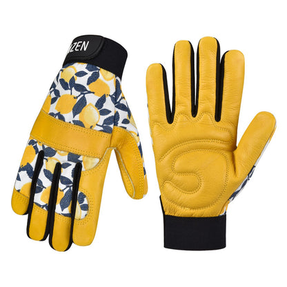 Gants jardinage jaunes en cuir avec motifs pour femmes