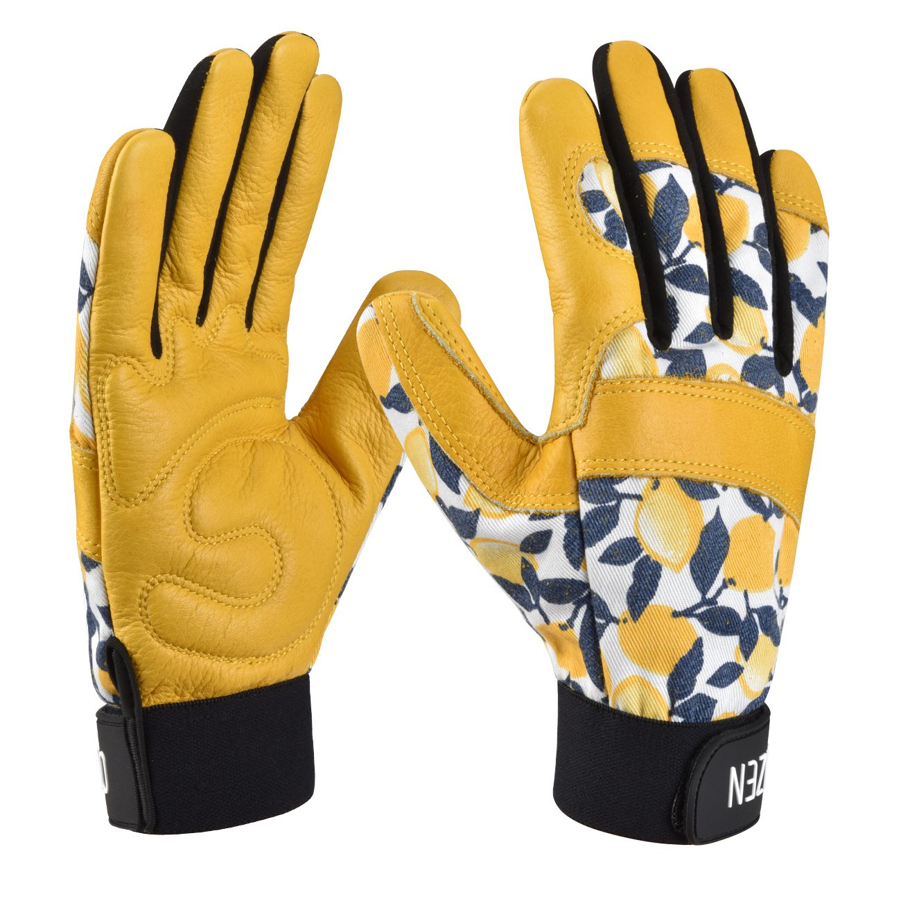 Gants jardinage jaunes en cuir avec motifs pour femmes