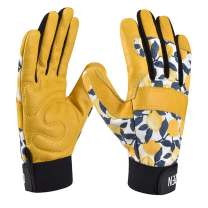 Gants jardinage jaunes en cuir avec motifs pour femmes