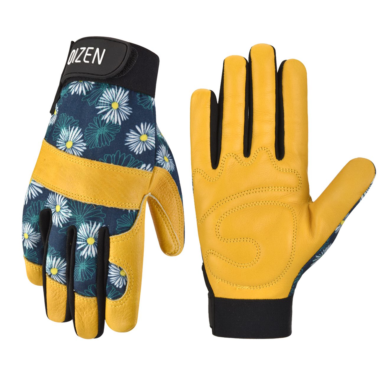 Gants jardinage jaunes en cuir avec motifs pour femmes